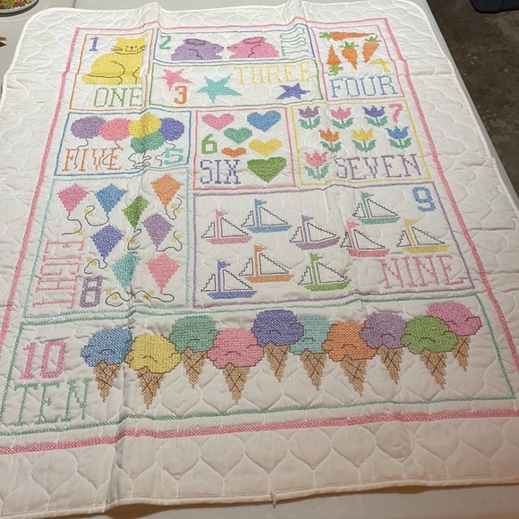 Vintage 1989 Baby Quilted Blanket and Bib in Orginal Marshall Fields Box! - Picture 2 of 12